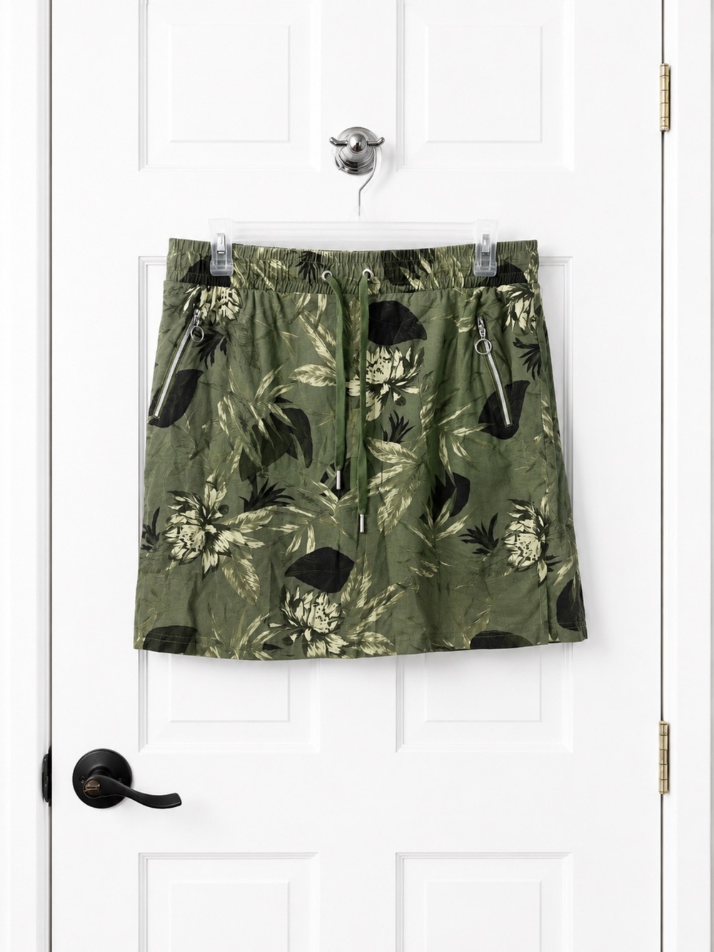 Olive Green Floral Drawstring Skort